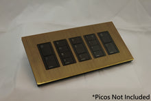 Load image into Gallery viewer, Vision GrafikEye Faceplate for five Lutron Pico Controls, Layout: 11111 with black Frame - Antique Brass (Metal Plated)