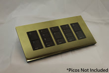 Load image into Gallery viewer, Vision GrafikEye Faceplate for five Lutron Pico Controls, Layout: 11111 with black Frame - Polished Brass (Metal Plated)