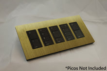 Load image into Gallery viewer, Vision GrafikEye Faceplate for five Lutron Pico Controls, Layout: 11111 with black Frame - Satin Brass (Metal Plated)