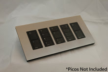 Load image into Gallery viewer, Vision GrafikEye Faceplate for five Lutron Pico Controls, Layout: 11111 with black Frame - Satin Nickel (Metal Plated)