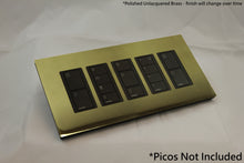 Load image into Gallery viewer, Vision GrafikEye Faceplate for five Lutron Pico Controls, Layout: 11111 with black Frame - Polished Unlacquered Brass (Metal Plated)