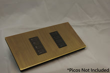 Load image into Gallery viewer, Vision GrafikEye Faceplate for two Lutron Pico Controls, Layout: 01010 with black Frame - Antique Brass (Metal Plated)