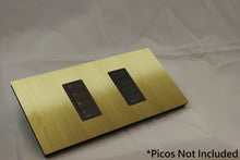 Load image into Gallery viewer, Vision GrafikEye Faceplate for two Lutron Pico Controls, Layout: 01010 with black Frame - Satin Brass (Metal Plated)