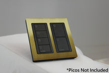 Load image into Gallery viewer, LD UK Square Faceplate for two Lutron Pico controls with black Frame - Satin Brass (Metal Plated)