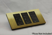 Load image into Gallery viewer, Vision UK Rectangle Faceplate for three Lutron Pico controls with black Frame - Satin Brass (Metal Plated)