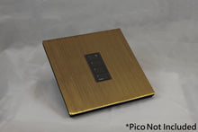 Load image into Gallery viewer, Vision 8-Gang Grid Faceplate for 1 Lutron Pico Control, Layout: 010 with black Frame - Antique Brass (Metal Plated)