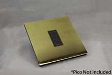 Load image into Gallery viewer, Vision 8-Gang Grid Faceplate for 1 Lutron Pico Control, Layout: 010 with black Frame - Polished Brass (Metal Plated)