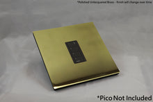 Load image into Gallery viewer, Vision 8-Gang Grid Faceplate for 1 Lutron Pico Control, Layout: 010 with black Frame - Polished Unlacquered Brass (Metal Plated)