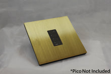 Load image into Gallery viewer, Vision 8-Gang Grid Faceplate for 1 Lutron Pico Control, Layout: 010 with black Frame - Satin Brass (Metal Plated)