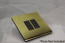Load image into Gallery viewer, Vision 8-Gang Grid Faceplate for 2 Lutron Pico Controls, Layout: 0110 with black Frame - Polished Brass (Metal Plated)