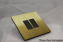 Load image into Gallery viewer, Vision 8-Gang Grid Faceplate for 2 Lutron Pico Controls, Layout: 0110 with black Frame - Satin Brass (Metal Plated)
