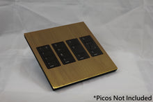 Load image into Gallery viewer, Vision 8-Gang Grid Faceplate for 4 Lutron Pico Controls, Layout: 1111 with black Frame - Antique Brass (Metal Plated)
