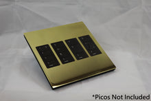 Load image into Gallery viewer, Vision 8-Gang Grid Faceplate for 4 Lutron Pico Controls, Layout: 1111 with black Frame - Polished Brass (Metal Plated)