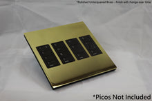 Load image into Gallery viewer, Vision 8-Gang Grid Faceplate for 4 Lutron Pico Controls, Layout: 1111 with black Frame - Polished Unlacquered Brass (Metal Plated)