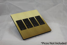Load image into Gallery viewer, Vision 8-Gang Grid Faceplate for 4 Lutron Pico Controls, Layout: 1111 with black Frame - Satin Brass (Metal Plated)