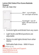 Load image into Gallery viewer, Lutron Pico Scene Bedside Keypad - White PK2-2B-TAW-P02 diagram