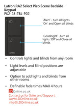 Load image into Gallery viewer, Lutron Pico Scene Bedside Keypad - Black  PK2-2B-TBL-P02 diagram