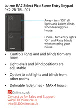 Load image into Gallery viewer, Lutron RA2 Select Pico Scene Entry Keypad - Black PK2-2B-TBL-P01 diagram