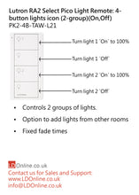 Load image into Gallery viewer, Lutron Pico Light Remote: 4-button with lights icon (2-group) (On,Off) - White PK2-4B-TAW-L21 diagram