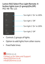 Load image into Gallery viewer, Lutron Pico Light Remote: 4-button with lights icon (2-group) (On,Off) - Black PK2-4B-TBL-L21 diagram