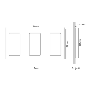 Vision UK Rectangle Faceplate for three Lutron Pico controls with black Frame - Satin Chrome (Metal Plated)