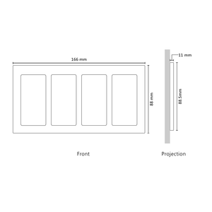 Vision UK Rectangle Faceplate for four Lutron Pico controls with white Frame - Matt White (Metal Powder Coated)