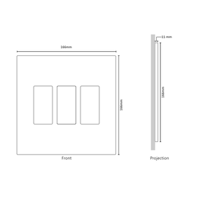 Dimensions for Vision 8-Gang Grid Faceplate for 3 Lutron Pico Controls, Layout: 111