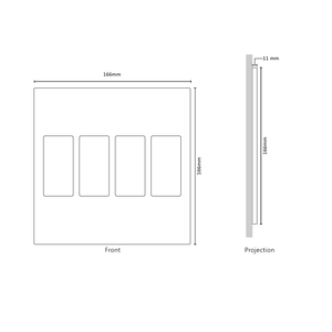 Dimensions for Vision 8-Gang Grid Faceplate for 4 Lutron Pico Controls, Layout: 1111 