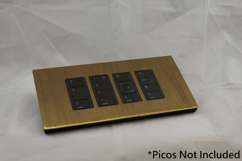 Vision GrafikEye Faceplate for four Lutron Pico Controls, Layout: 1111 with black Frame - Antique Brass (Metal Plated)