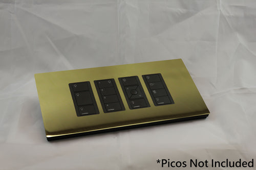 Vision GrafikEye Faceplate for four Lutron Pico Controls, Layout: 1111 with black Frame - Polished Brass (Metal Plated)