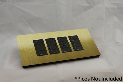 Vision GrafikEye Faceplate for four Lutron Pico Controls, Layout: 1111 with black Frame - Satin Brass (Metal Plated)