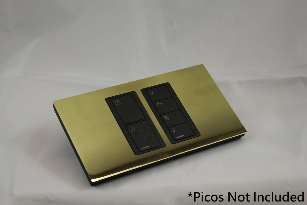 LD UK Rectangle Faceplate for two Lutron Pico controls with black Frame - Polished Brass (Metal Plated)