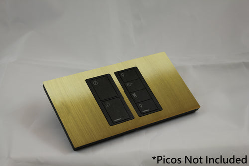 LD UK Rectangle Faceplate for two Lutron Pico controls with black Frame - Satin Brass (Metal Plated)