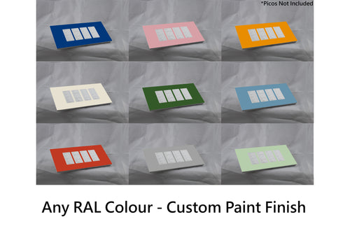 Vision GrafikEye Faceplate for four Lutron Pico Controls, Layout: 1111 with white Frame - Any RAL Colour (Metal Powder Coated)