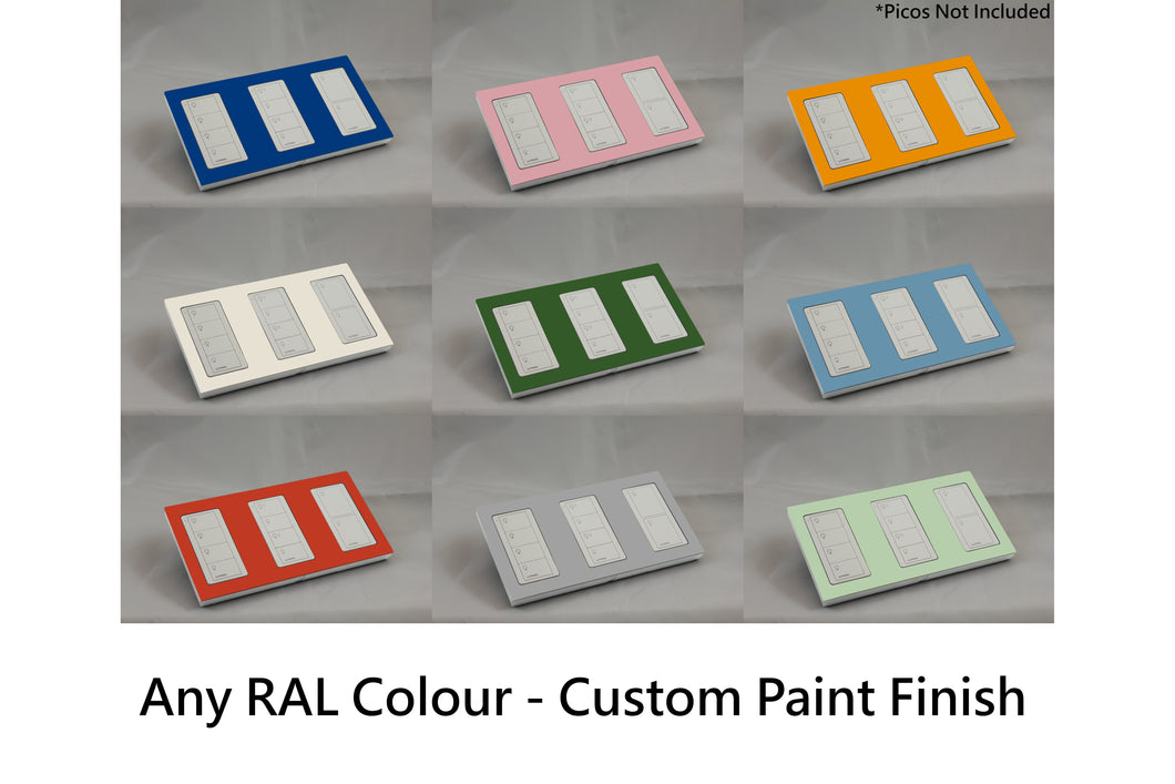 LD UK Rectangle Faceplate for three Lutron Pico controls with white Frame - Any RAL Colour (Metal Powder Coated)