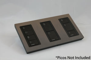 LD UK Rectangle Faceplate for three Lutron Pico controls with black Frame - Chocolate Bronze (Metal Plated)