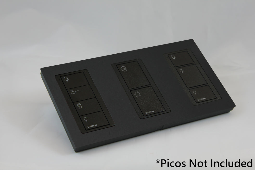 LD UK Rectangle Faceplate for three Lutron Pico controls with black Frame - Matt Black (Metal Powder Coated)