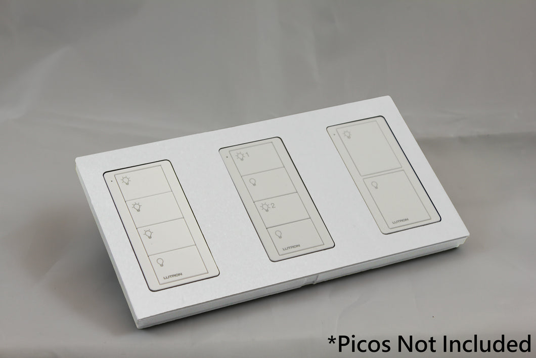 LD UK Rectangle Faceplate for three Lutron Pico controls with white Frame - Matt White (Metal Powder Coated)
