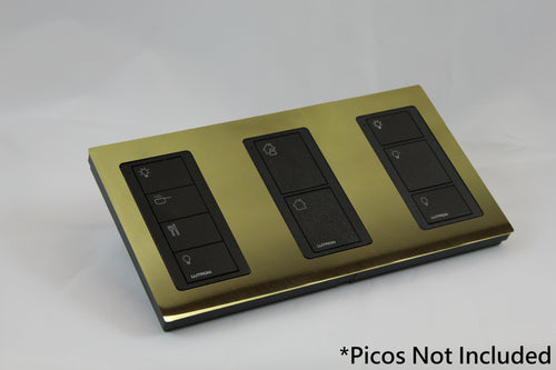 LD UK Rectangle Faceplate for three Lutron Pico controls with black Frame - Polished Brass (Metal Plated)