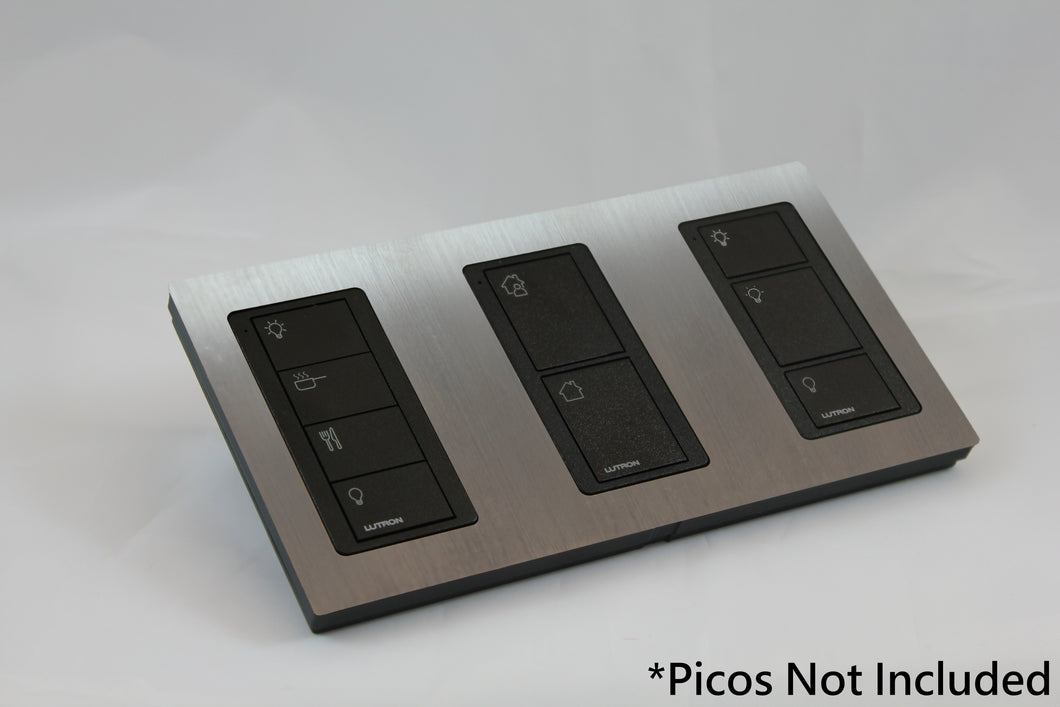 LD UK Rectangle Faceplate for three Lutron Pico controls with black Frame - Satin Chrome (Metal Plated)