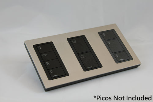 LD UK Rectangle Faceplate for three Lutron Pico controls with black Frame - Satin Nickel (Metal Plated)