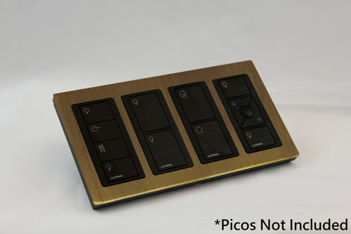 LD UK Rectangle Faceplate for four Lutron Pico controls with black Frame - Antique Brass (Metal Plated)