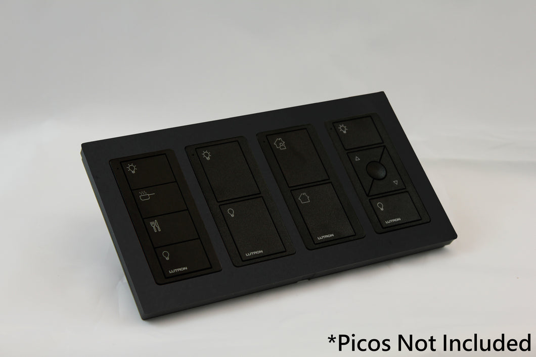LD UK Rectangle Faceplate for four Lutron Pico controls with black Frame - Matt Black (Metal Powder Coated)