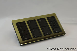LD UK Rectangle Faceplate for four Lutron Pico controls with black Frame - Polished Brass (Metal Plated)