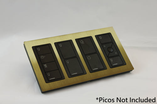 LD UK Rectangle Faceplate for four Lutron Pico controls with black Frame - Satin Brass (Metal Plated)