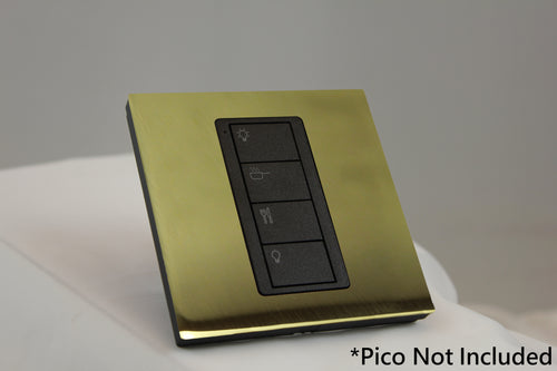 LD UK Square Faceplate for one Lutron Pico control with black Frame - Polished Brass (Metal Plated)