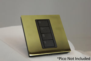 LD UK Square Faceplate for one Lutron Pico control with black Frame - Polished Brass (Metal Plated)