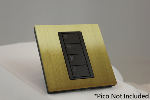 LD UK Square Faceplate for one Lutron Pico control with black Frame - Satin Brass (Metal Plated)