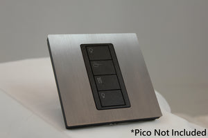 LD UK Square Faceplate for one Lutron Pico control with black Frame - Satin Chrome (Metal Plated)