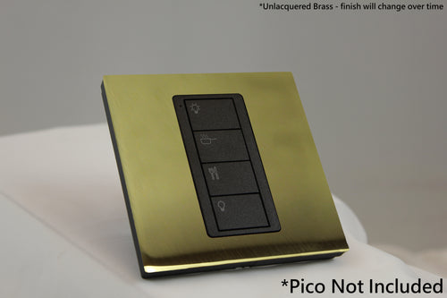 LD UK Square Faceplate for one Lutron Pico control with black Frame - Unlacquered Brass (Metal Plated)